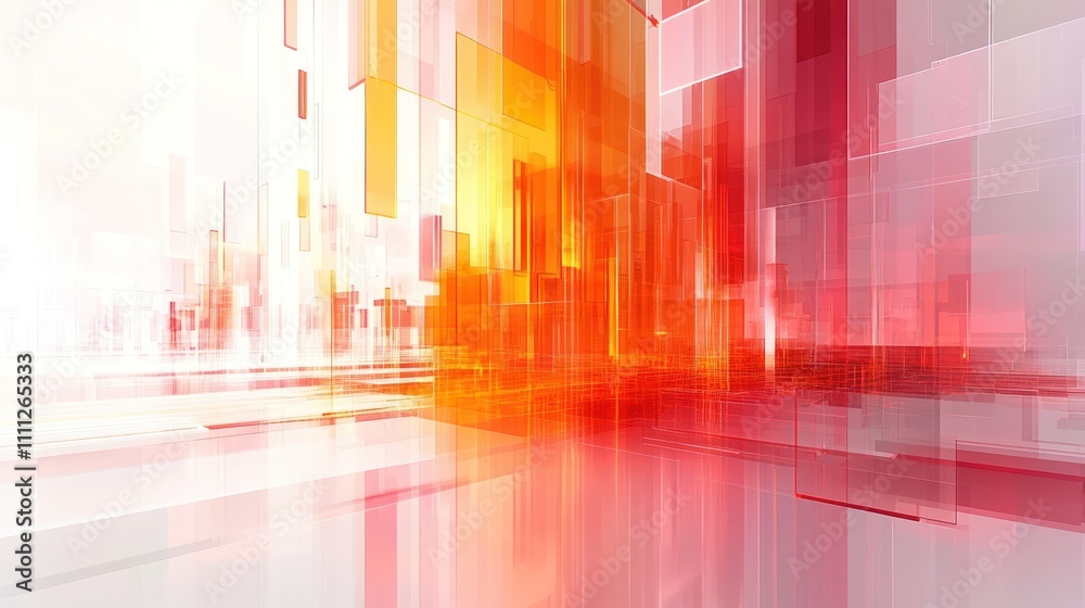 Abstract red and orange geometric shapes forming a futuristic city landscape. Abstract red and orange geometric shapes forming a futuristic city landscape.
