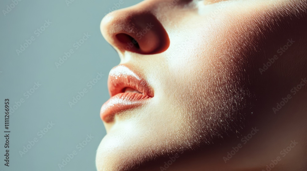 Close-Up Profile of a Woman's Face Highlighting Smooth Skin Texture Close-Up Profile of a Woman's Face Highlighting Smooth Skin Texture