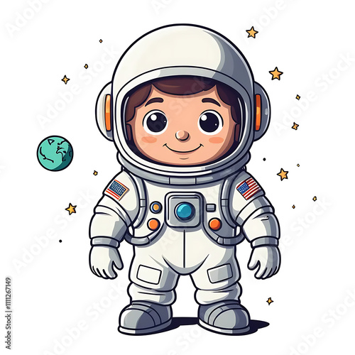 a cute illustration of an astronaut in a white background