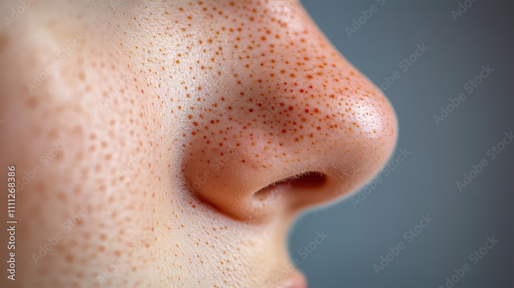 Close-Up View of Human Skin with Freckles on the Nose Area Close-Up View of Human Skin with Freckles on the Nose Area
