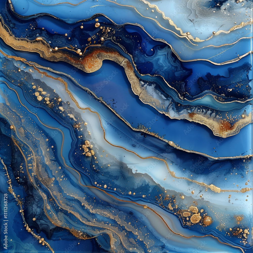 Alcohol ink mixed resin art Dark blue, pale blue navy blue white gold diamond sparkles, gold lines Alcohol ink mixed resin art Dark blue, pale blue navy blue white gold diamond sparkles, gold lines