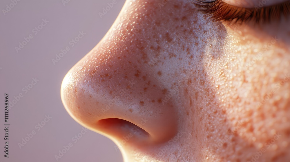 Fototapeta premium Close-Up of a Freckled Nose with Soft Natural Lighting