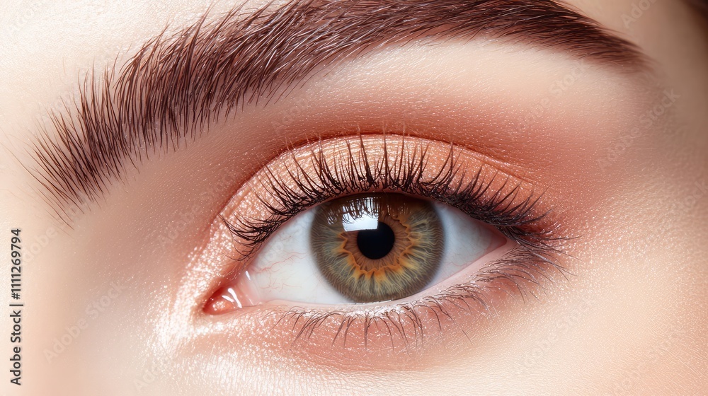 Obraz premium Close-up of a Beautiful Eye with Natural Makeup and Lush Lashes