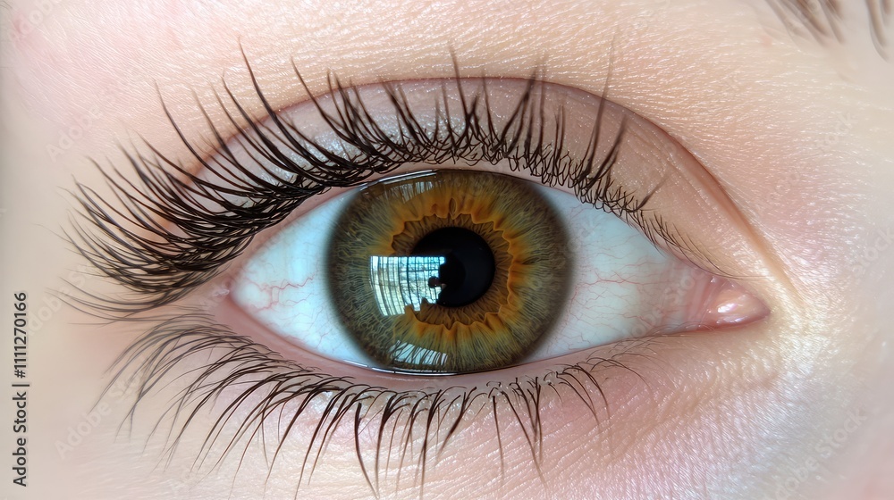 Obraz premium Close-Up View of a Brown Eye with Long Lashes and Unique Iris Patterns