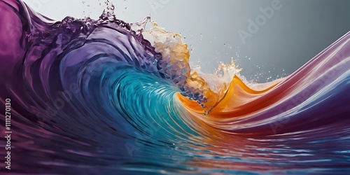 Waves of colorful watercolor liquid flowing over screen, abstract background wallpaper design