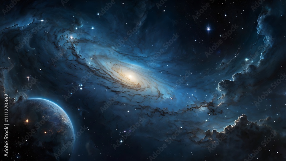 Obraz premium Endless outer space galaxy of stars, planets and astronomical objects wallpaper design