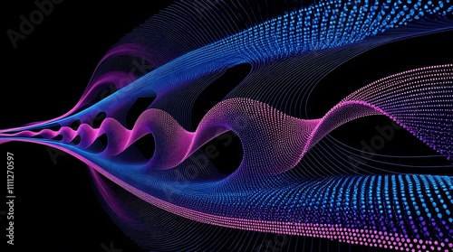 Waves of digital pink and blue colors on black background illustration wallpaper, backdrop pattern