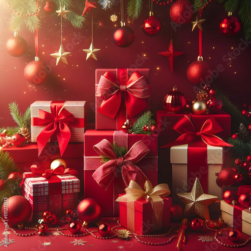  Festive Christmas Tree Surrounded by Gifts
