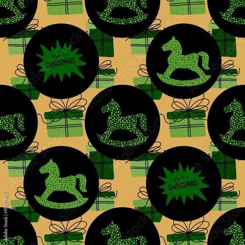 Christmas animals seamless horse pattern for wrapping paper and fabrics photo