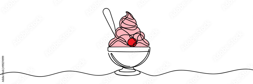 Continuous single line drawing of ice creme line art illustration