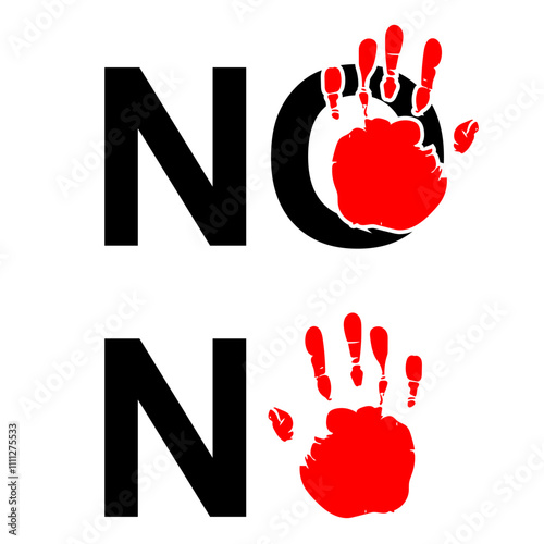 stopping the violence, harassment for against action, warning awareness or bullying and abuse hand print stop gesture, palm imprint stamp with stop, no or don't text illustration vector	