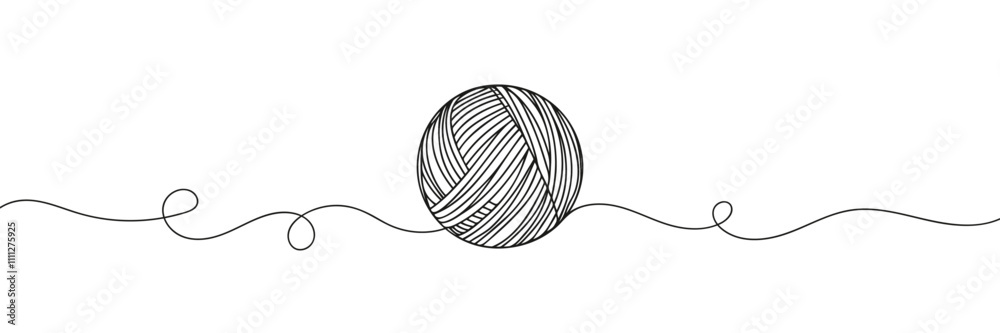 Ball of yarn continuous line sign. Round skein of knitting thread isolated on white background. Merino for knit needles, cotton for crochet. Crafting hobby. Vector sketch symbol for handmade design Ball of yarn continuous line sign. Round skein of knitting thread isolated on white background. Merino for knit needles, cotton for crochet. Crafting hobby. Vector sketch symbol for handmade design
