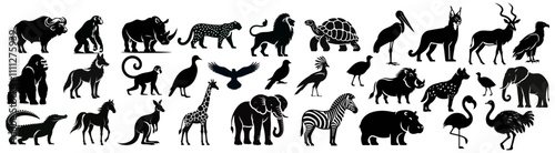 set silhouettes of African animals