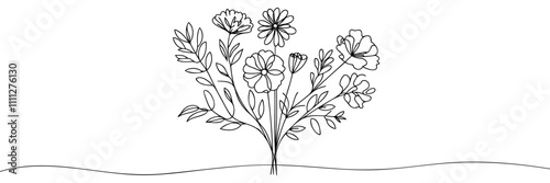 bouquet of wild flowers line art