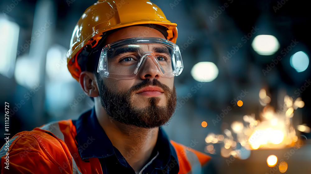 Troubleshooting concepts for industrial electricians. A focused worker in safety gear observes sparks in an industrial setting. Troubleshooting concepts for industrial electricians. A focused worker in safety gear observes sparks in an industrial setting.