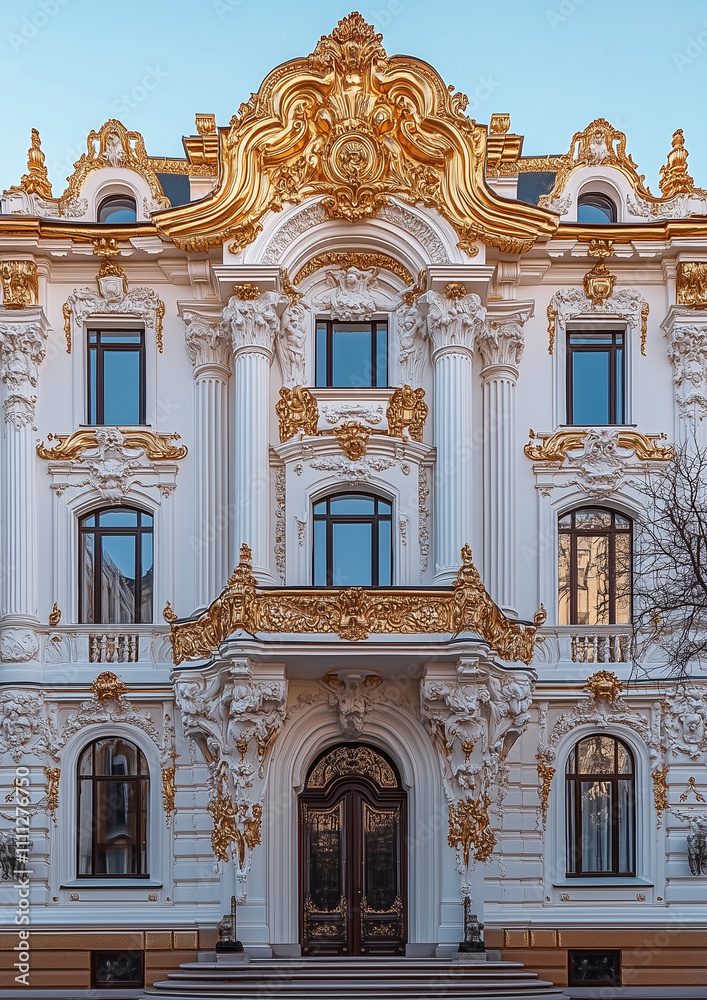 Fototapeta premium Baroque Style Ornate Building with Golden Decorative Details
