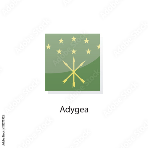 Flat square icon ofAdygea flag. Simple vector illustration.