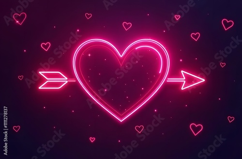 A neon heart with a bold arrow and smaller decorative hearts, ideal for romantic themes and engaging decor photo