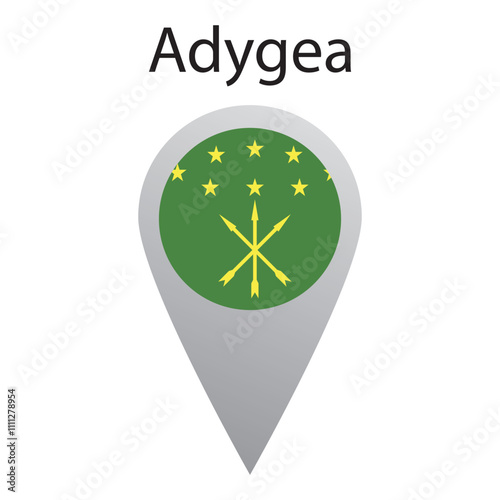 Location pin icon ofAdygea flag. Simple vector illustration.