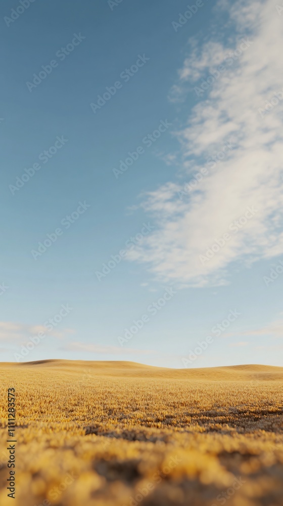 A vast, open landscape under a clear blue sky with rolling hills in the distance.