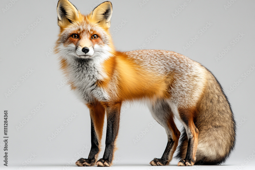 Obraz premium Red Fox Standing Against A Neutral Background