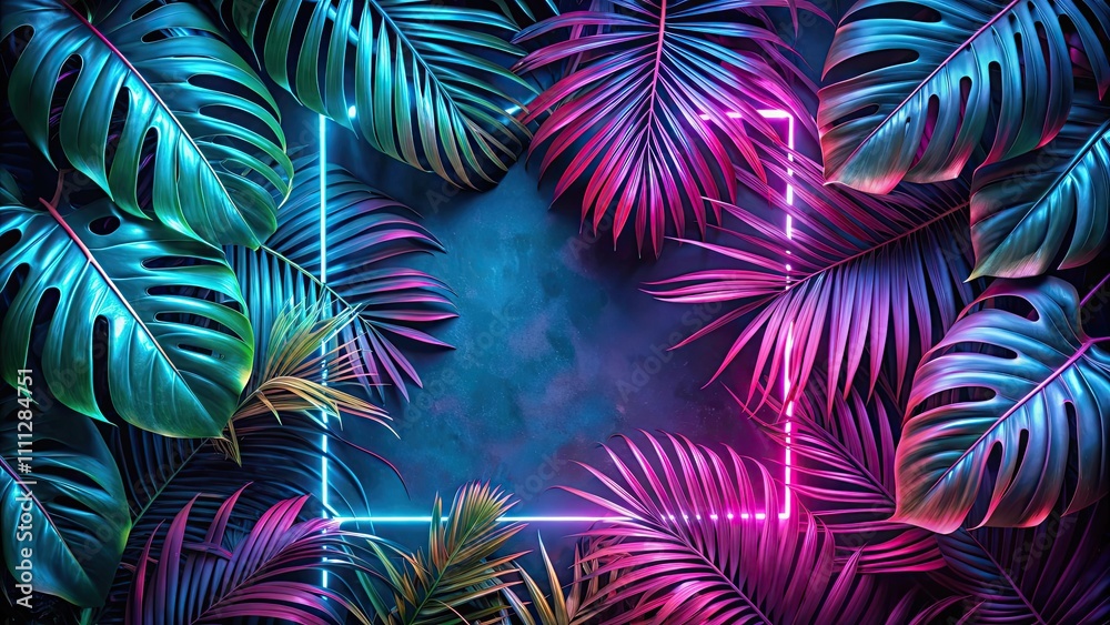 Tropical leaf background with neon glow color tones, tropical, leaf, background, neon glow, colorful, vibrant, nature, botanical Tropical leaf background with neon glow color tones, tropical, leaf, background, neon glow, colorful, vibrant, nature, botanical