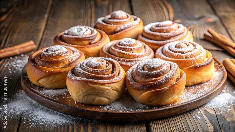 Sweet and fluffy cinnamon rolls topped with powdered sugar , bakery, dessert, pastry, delicious, homemade, fresh, brunch Sweet and fluffy cinnamon rolls topped with powdered sugar , bakery, dessert, pastry, delicious, homemade, fresh, brunch