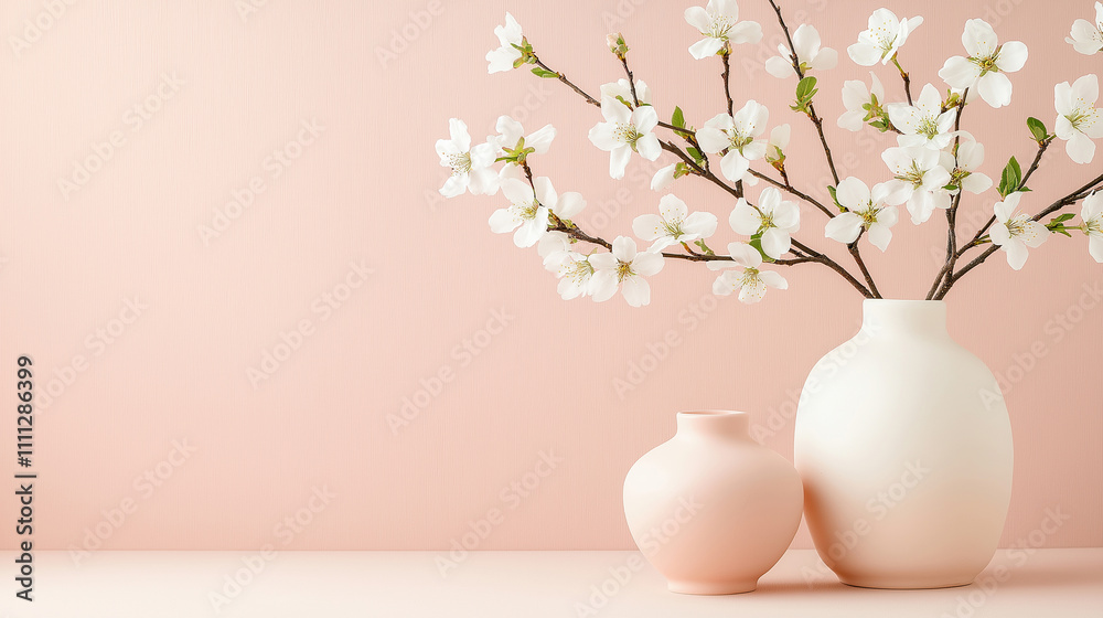 Light cherry blossom branches on a pastel pink,