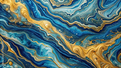 Closeup of luxurious blue and gold marble with intricate swirled pattern , marble, blue, gold, closeup, luxurious, elegant