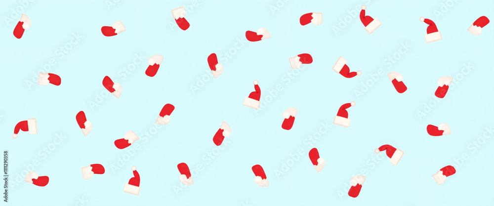 Santa hats pattern on light blue background Santa hats pattern on light blue background