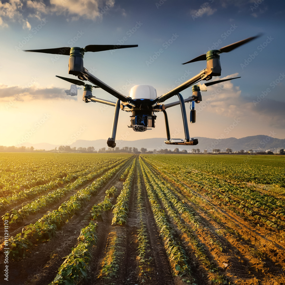 Modern agricultural equipment such as drones on a natural background Modern agricultural equipment such as drones on a natural background