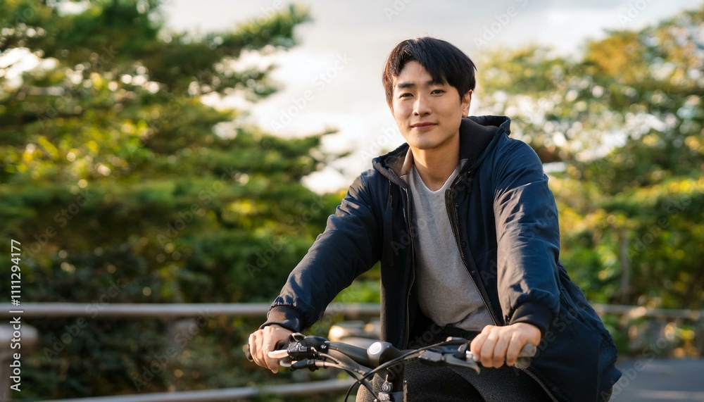 自転車を運転している男性 自転車を運転している男性