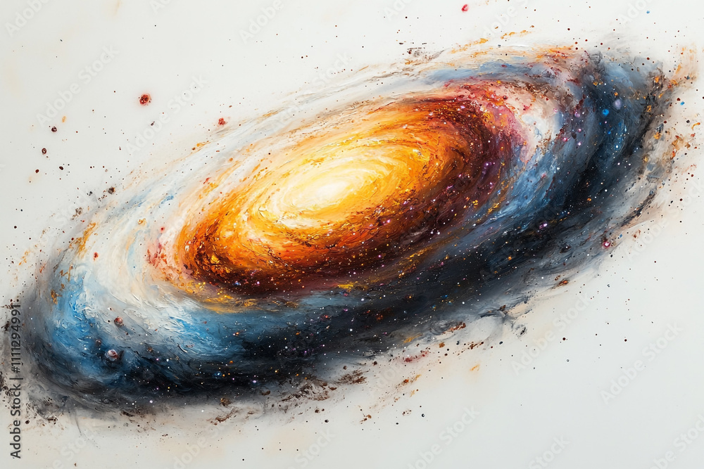 Fototapeta premium A vibrant oil painting depicts a swirling galaxy
