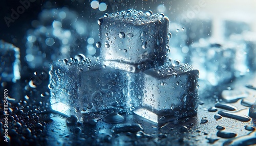 Ice cubes with water droplets, AI Generated