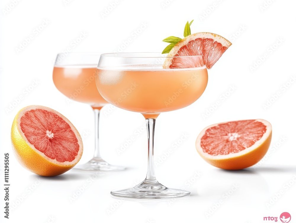 Grapefruit Cocktail with Garnish on White Background, Refreshing and Elegant Drink.AI Generation Grapefruit Cocktail with Garnish on White Background, Refreshing and Elegant Drink.AI Generation