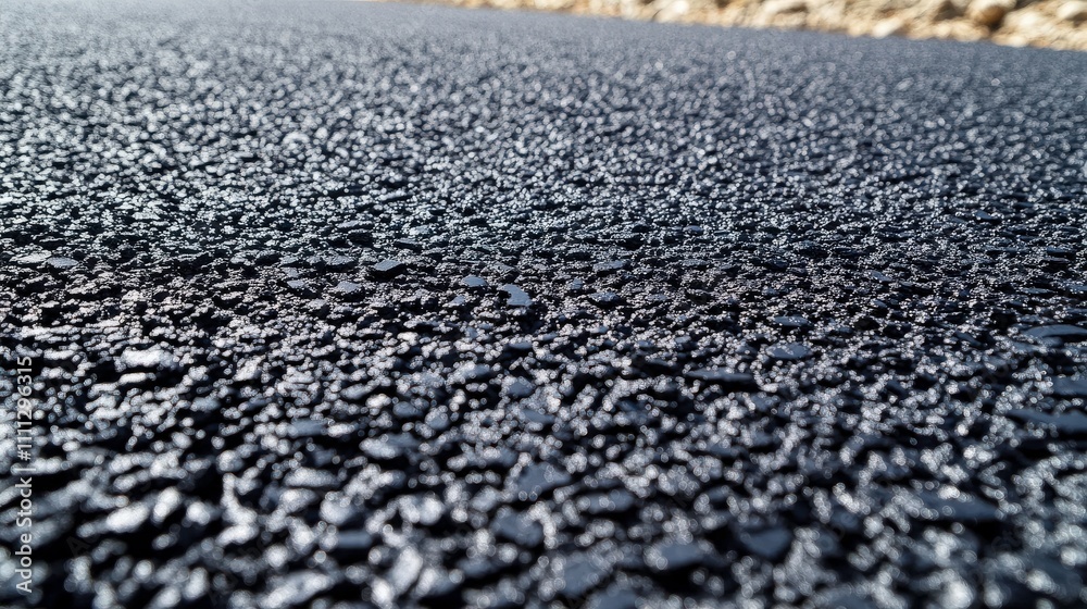 Close-Up View of Textured Asphalt Surface with Water Droplets Reflecting Light, Creating a Unique Pattern and Vivid Contrast in Various Lighting Conditions Close-Up View of Textured Asphalt Surface with Water Droplets Reflecting Light, Creating a Unique Pattern and Vivid Contrast in Various Lighting Conditions