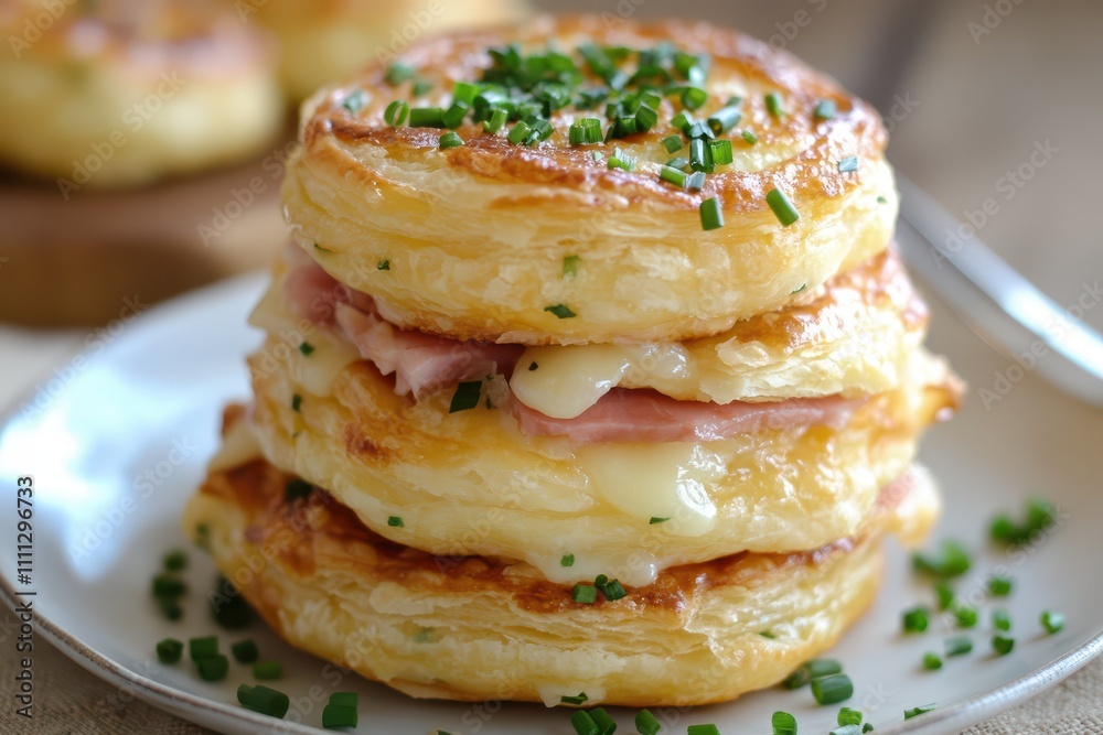Puff Pastry Sleeve Filled with Ham, Cheese, and Green Onions, Buttery Layers for an Extra Flaky Effect,AI Generation Puff Pastry Sleeve Filled with Ham, Cheese, and Green Onions, Buttery Layers for an Extra Flaky Effect,AI Generation