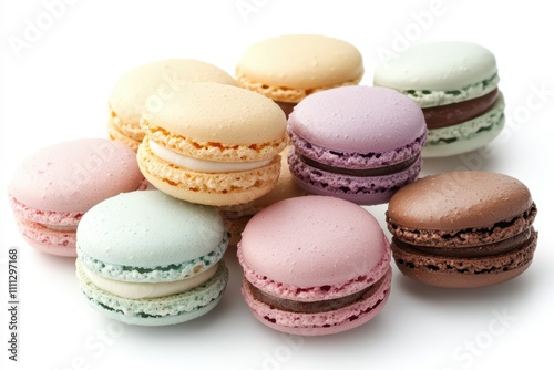 A colorful assortment of macarons arranged artistically.