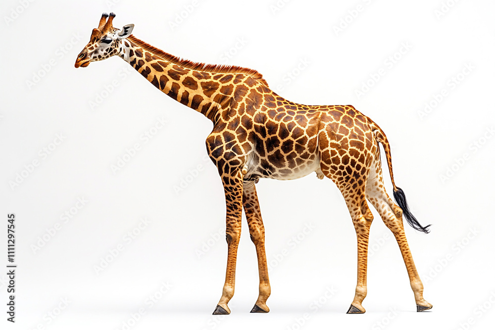 Obraz premium A Giraffe Stands Against A White Background