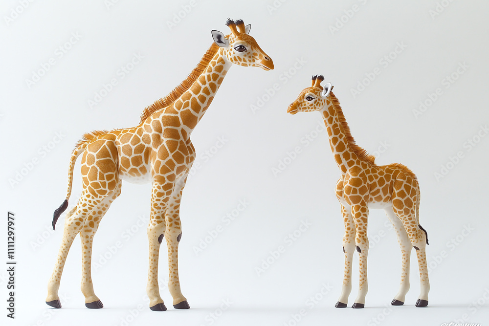 Obraz premium Adult and Baby Giraffe Models Stand Together