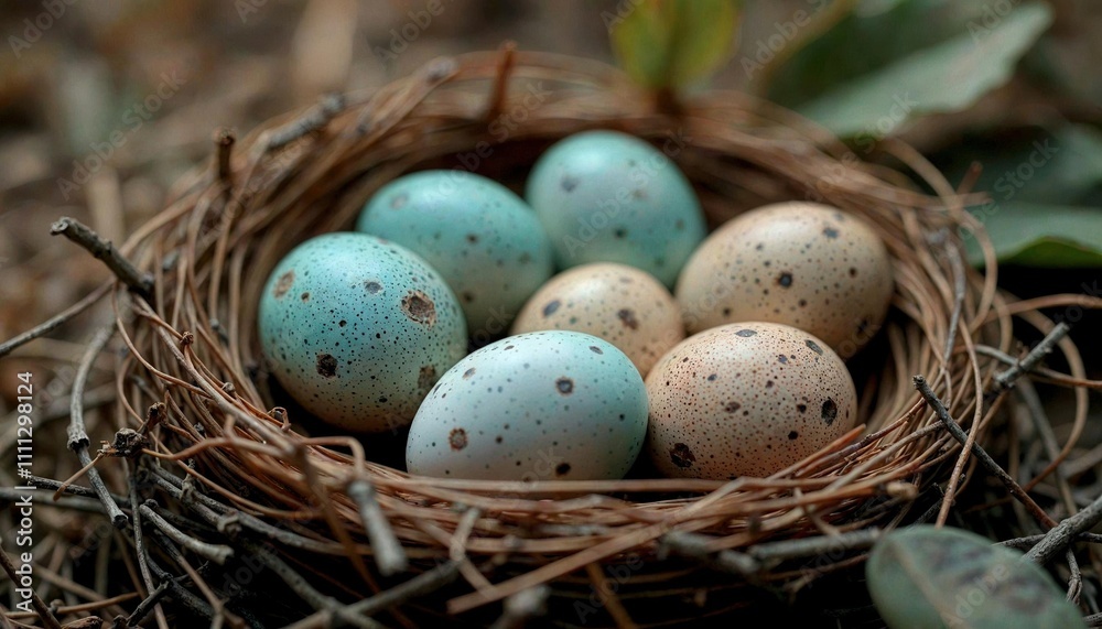 Close-Up Bird Eggs in Nest Close-Up Bird Eggs in Nest