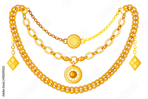 Golden metallic chain necklaces set
