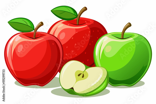 Green apple and red apple vector illustration