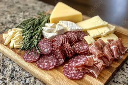 Savoring a vibrant charcuterie board with assorted meats, cheeses, and fresh herbs at a cozy gathering