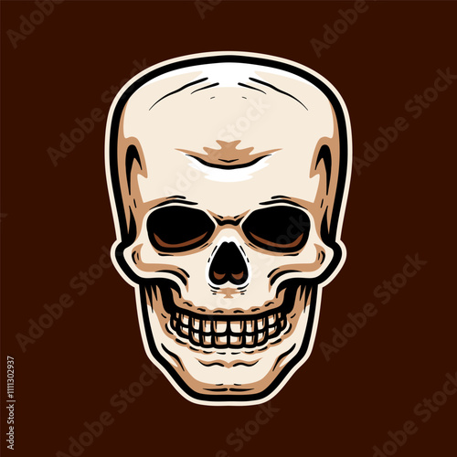 old human skull isolated colored drawing line art style sketch classic vintage design illustration