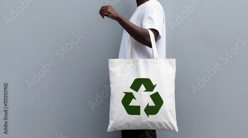 A person holding a blank white canvas tote bag with a simple design and clean background. Eco-friendly lifestyle, branding, or promotional mockups.