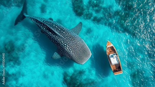 Whale Shark and Boat in Turquoise Ocean Waters