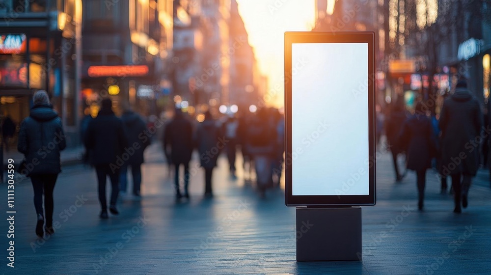 Blank Billboard on a Busy Street in the City with a Sunset Background Blank Billboard on a Busy Street in the City with a Sunset Background