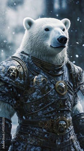 Polar Bear Warrior In Frozen Armor Stands Proudly photo