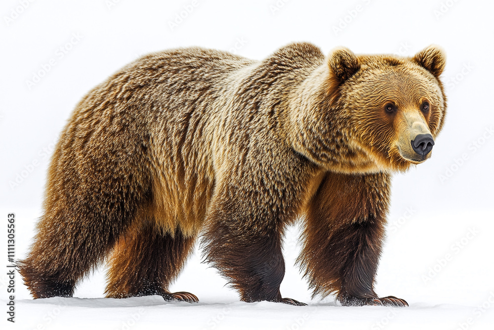 Fototapeta premium Grizzly Bear Walking In Snowy Winter Landscape